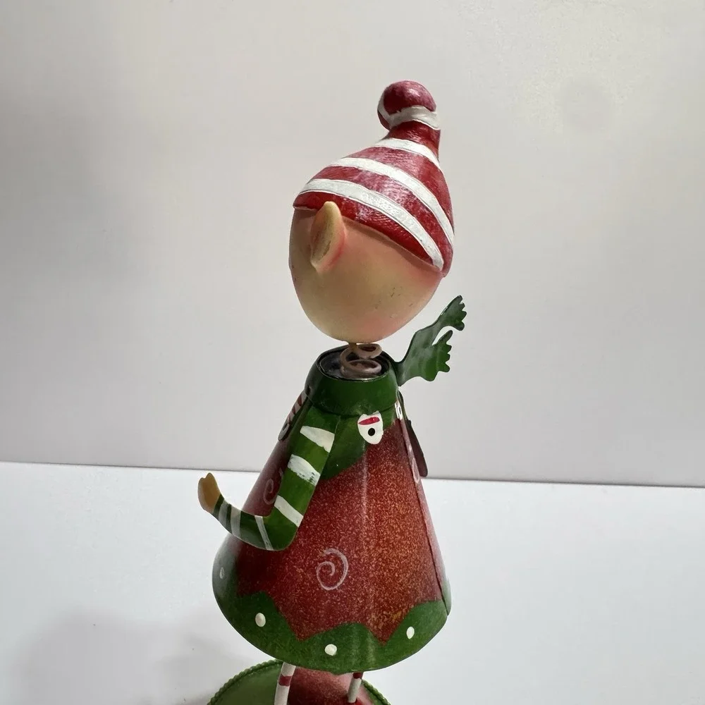 Bobble Head Pinocchio Elf Christmas Decor Figurine Metal Vtg 9